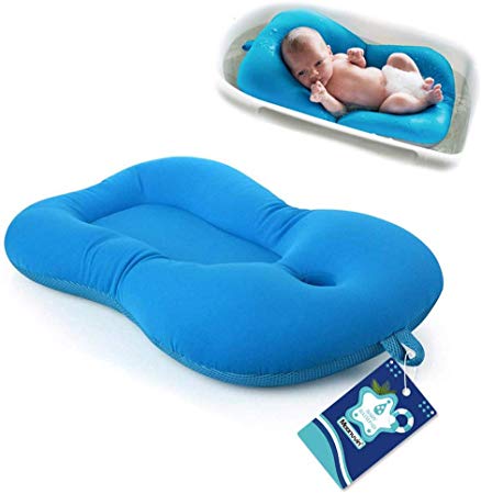 Baby Bather Infant Bath Pad, Moonvvin Floating Soft Baby Bath Pillow & Lounger Newborn Pad Tub Cushion (Blue)