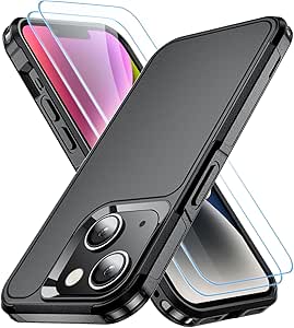 Shockproof for iPhone 14 Case/iPhone 13 Case,[15 FT Military Grade Drop Protection],with 2X [Tempered Glass Screen Protector ] Slim & Tough Full-Body Protective Phone Case,Mysterious Black