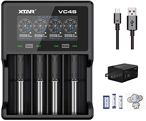 XTAR VC4S 18650 Battery Charger 4 Slot li ion Fast Charger with 18W QC 3.0 Wall Charger Max 3A for 10440 16340 18650 20700 21700 32650 Ni MH AAA AA C Battery Charger Test Batteries’ Real Capacity