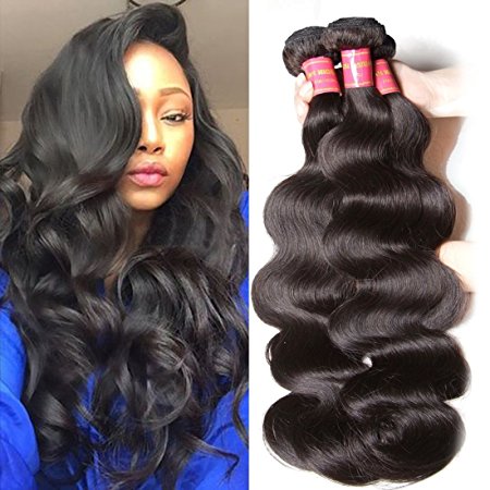 Beauty Forever Hair Peruvian Virgin Hair Body Wave Weft 3bundles /Pack 100% Unprocessed Human Virgin Hair Extensions 95-100g/pc Natural Black Color (10 12 14inch)