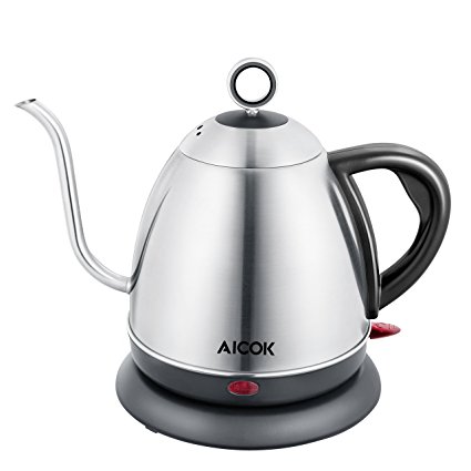 Aicok Electric Gooseneck Kettle, Stainless Steel Drip Kettle for Pour Over Coffee and Tea, Automatic Shutoff, Boil Dry Protection, 34oz, 1L, 1000W, Silver