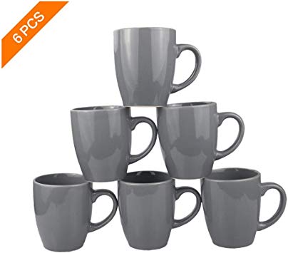 Grey Ceramic Cup,Coffee Mugs,Porcelain Mug Set of 6 Large Handle Tea Cup for Office and Home, Funny Gift,Maximum Capacity 12oz