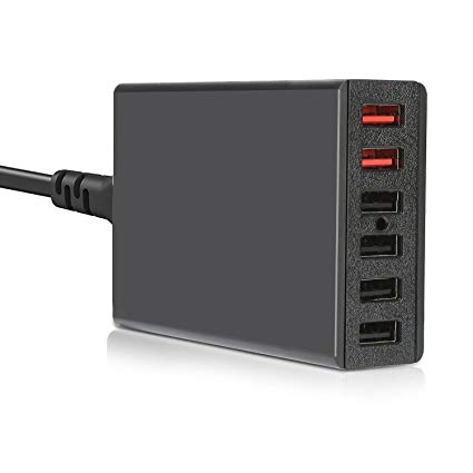 DTK Quick Charge 3.0 60W 12A 6-Port USB Charger Desktop Charger Charging Station with iSmart Technology (Black)