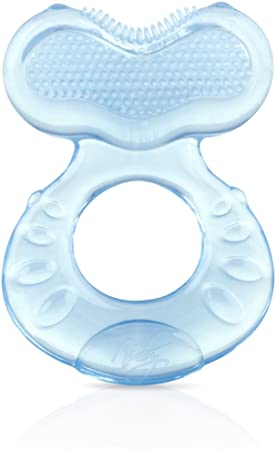 Nuby Silicone Teethe-eez Teether with Bristles, Includes Hygienic Case, Blue