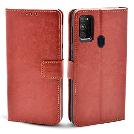 Pikkme Galaxy M30s / M21 Flip Case | Vintage Leather Finish | Inside TPU with Card Pockets | Wallet Stand and Shock Proof | Magnetic Closing | Flip Cover for Samsung Galaxy M30s / M21 (Brown)