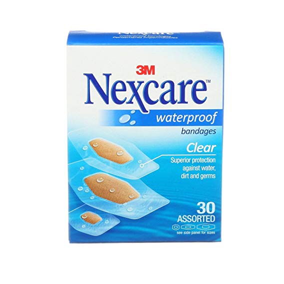 Nexcare Waterproof Clear Bandages, Assorted Sizes, 30 Count