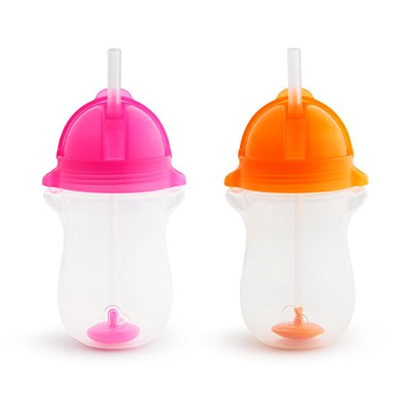 Munchkin Click Lock Any Angle Weighted 2 Piece Straw Cup, Pink/Orange