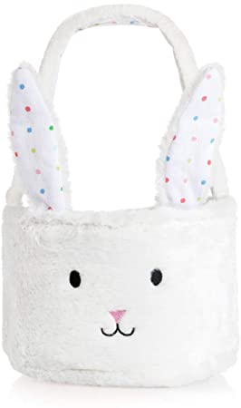 Homarden Plush Bunny Basket - Cute Fluffy Bunny Baskets with Foldable Ears - Rabbit Candy Bucket, Toy Storage, Perfect for Kids and Easter Egg Hunt