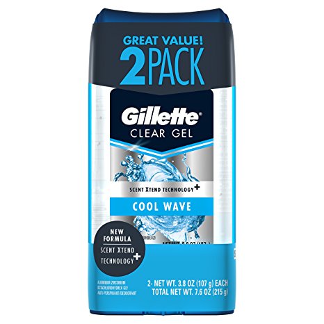 Gillette Cool Wave Clear Gel Men’s Antiperspirant and Deodorant 3.8 oz each 2-Pack  Packaging may Vary