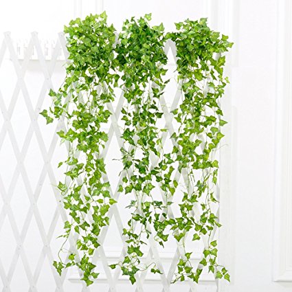 YSBER 12pcs 83 Feet Artificial Ivy & Silk Fake Ivy Leaves Hanging Vine Leaves Garland for Wedding Party Garden Wall Decoration (Sweet potato leaves)