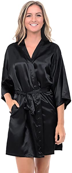 Alexander Del Rossa Womens Satin Solid Colored Robe, Mid-Length Dressing Gown