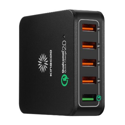 Quick Charge 2.0 Desktop Charger, [Qualcomm Certified] KINGCOO 66W 5-Port USB Charger Desktop Charging Station Wall Charger USB Power Adapter (Quick Charge 5V/2.4A 9V/2A 12V/1.5A) - Black