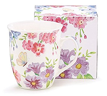 Floral Bouquet White Porcelain Mug with Matching Gift Box