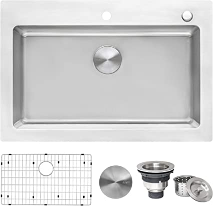 Ruvati 33 x 22 inch Drop-in Topmount Kitchen Sink 16 Gauge Stainless Steel Single Bowl - RVM5001