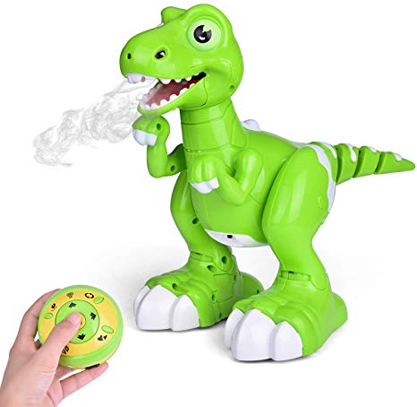 FunLittleToy Remote Control Dinosaur Toy, Electronic Dinosaur for Kids, with Glowing Eyes, Walking, Dancing, Turning Around and Spraying Mist, Robot Dinosaur for Boys and Girls