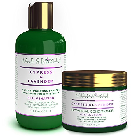 STEPS 2 & 3 Value Set: Cypress - Lavender Natural Hair Growth Shampoo and Anti Hair Loss Conditioner For Hair Loss and Hair Thinning Prevention