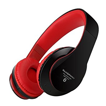 Bluetooth Headphones, Earto Over-Ear Stereo Wireless Headset with Microphones, Noise Canceling, Lightweight Enhanced Bass ,TF Card, FM Radio for iPhone, Android Phone,PC Etc(Black-Red)