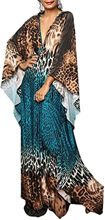 Bsubseach Women Ethnic Print Kaftan Beach Dress Plus Size Swimsuit Cover Up