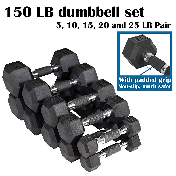 CAP Barbell PVC-Coated Hex Dumbbell Pairs Set (150/280/550/590 LB), Dumbbell Set with Rack Stand, Rack Only, or Set of 2 Weights with Padded Grip