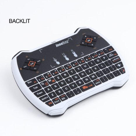 Innobay Mini Portable Handheld 24GHz Wireless Keyboard with Touchpad 72 Keys QWERTY Multimedia Keyboard for Smart TV Box Media Player white and black
