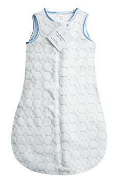 SwaddleDesigns Sleeping Sack with 2-Way Zipper, Cozy Micro Fleece Pastel Blue Puff Circles, 6-12MO