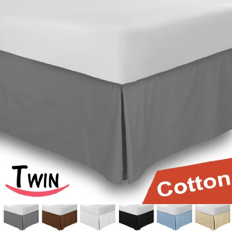 Combed Cotton Twin Bed-Skirt Grey - 100 Finest Quality Long Staple Fiber - Durable Comfortable and Abrasion Resistant Quadruple Pleated Cotton Blended Platform - By Utopia Bedding