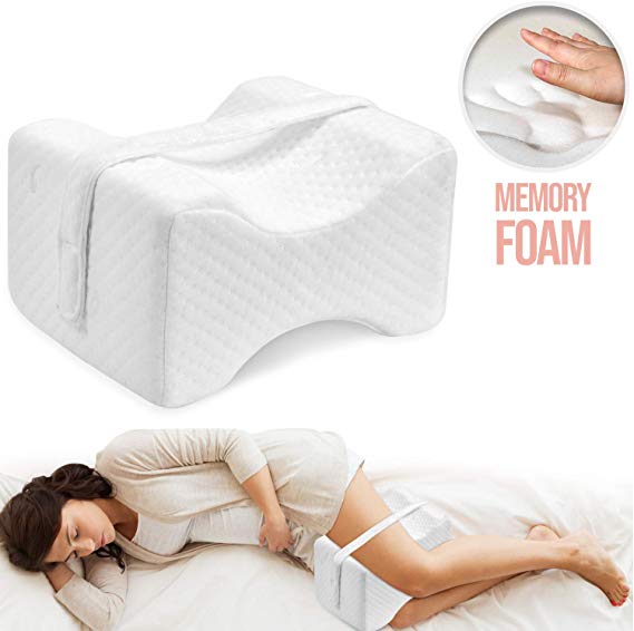 Knee Pillow Leg Positioner - Made from Memory Foam - Removable and Washable Cover - Promotes Better Sleep, Improve Blood Circulation & Proper Posture Alignment (Standard) (With Strap-1 Pack)