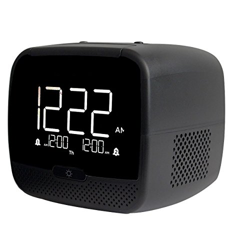 Tivdio RT-4503 Dual Alarm Clock Radio With Wireless Speaker FM 2 Port Smart Phone Charger Snooze Sleep Timer Battery Backup and Audio Input (Black)