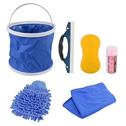 7 Pieces Car Motorcycle Wash Kit Exterior, GOGOLO Car Cleaning Tool Including Wash Mitt Sponge Water Absorption Towel Microfiber Cloths Window Water Blade Water Bucket, Make Your Car Brand New