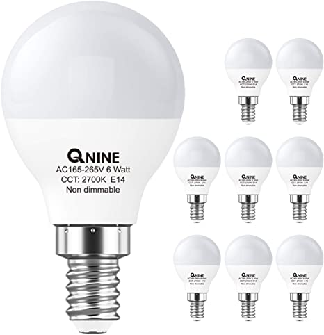 8-Pack SES E14 Golfball Bulbs, E14 LED Light Bulbs, 6W(Equivalent to 60W), 540lm, 2700K Warm White, E14 Golf Ball Bulbs, Non-Dimmable