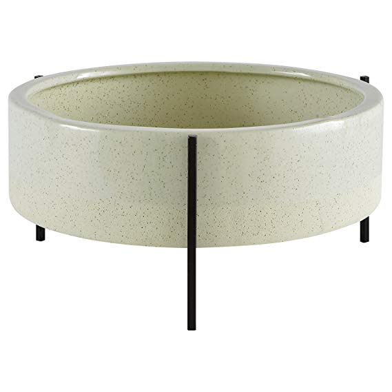 Rivet Mid-Century Ceramic Planter with Iron Stand 6.75"H, Green