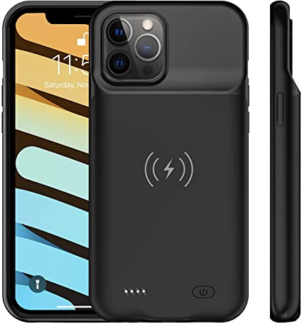 Battery Case for iPhone 12 Pro Max(6.7 inch), 7000mAh Portable Protective Backup Qi Wireless Charging Case Compatible with iPhone 12 Pro Max, Rechargeable Extended Battery Charger Case -Black