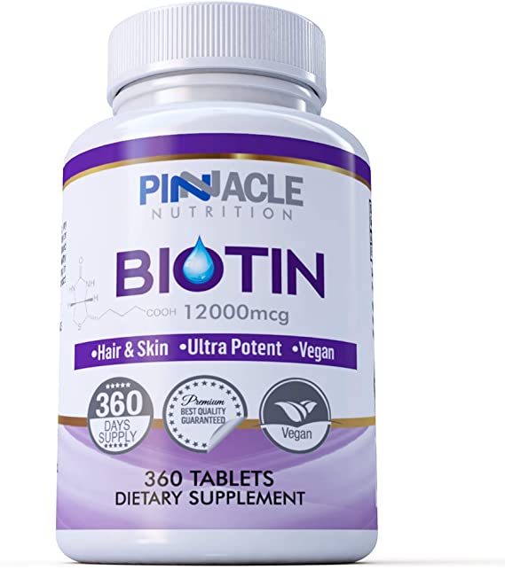 Biotin 12000mcg | 360 Tablets | Hair Growth Supplement for Beauty Treatment for Men & Women | Vitamin for Regrowth | Not Capsules or Softgels | UK Manufactured