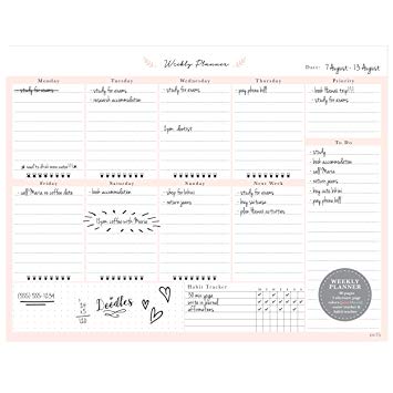 Desktop Weekly Planner Notepad 8.5x11 | 60 Undated Tear-Off Pages | Schedule Daily To-Do Lists | Increase Your Productivity In Less Than 5 Minutes A Week | Achieve Your Goals | Peach and Mint Fern