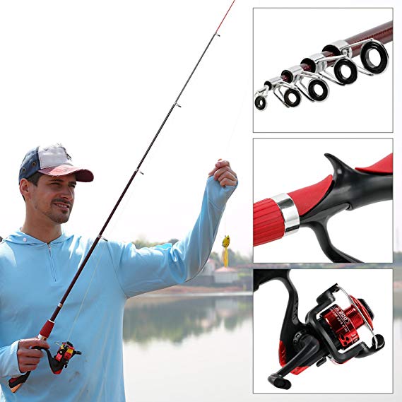 AzBoys Kids Fishing Pole Combo Set,Portable Telescopic Fishing Rod and Reel Combos for Youth Girls or Boys Beginner Fishing,Including Spinning Fishing Pole,Reel,Lures,Carrying Bag