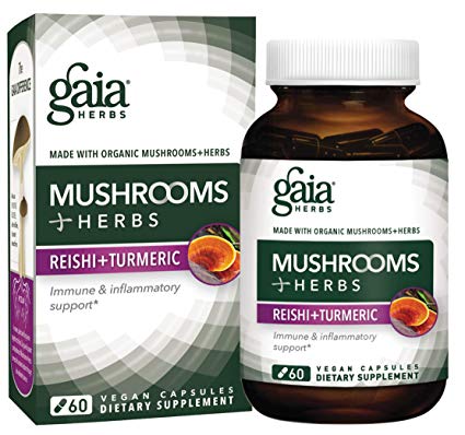 Gaia Herbs Mushrooms   Herbs Reishi   Turmeric Vegan Liquid Capsules, 60 Count - Daily Immune Support and Inflammation Supplement with Organic Reishi and Turmeric Curcumin