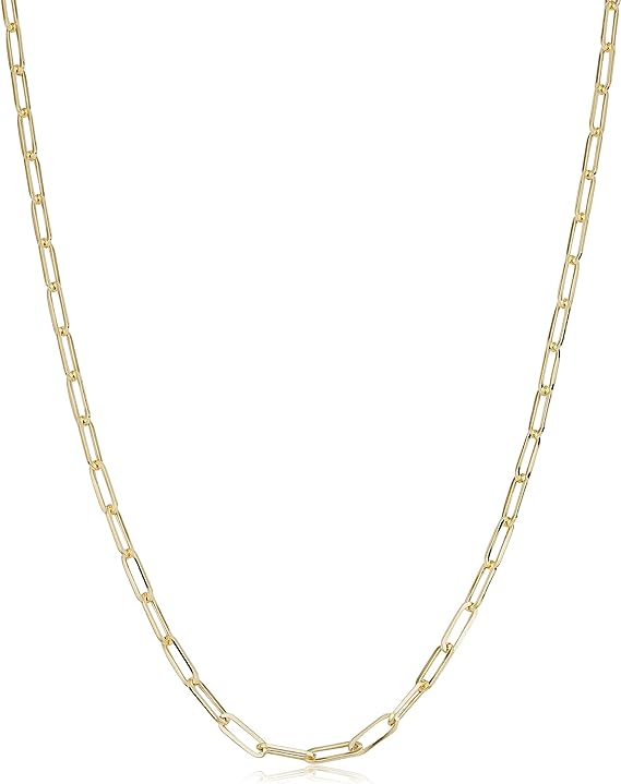 Au Naturale 10k Yellow Gold 2.5 mm Paperclip Link Chain Necklace for Women (16, 18, 20, 24, 30 or 36 inch)