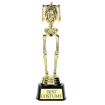 Amscan Halloween Trick or Treat Party Best Costume Skeleton Trophy Award, Gold, 9 1/2" x 3"