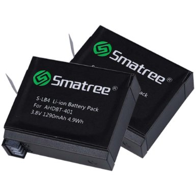 Smatree 1290mAh Replacement Li-ion battery 2-Pack for GoPro Hero 4 2 x Batteries