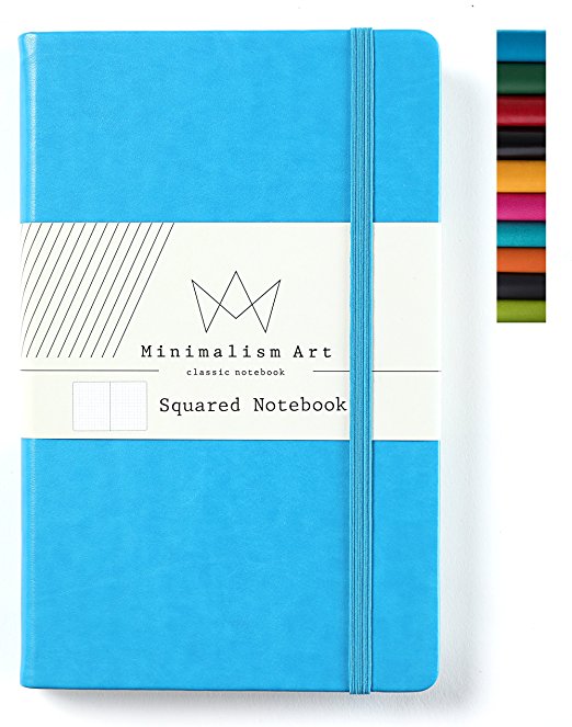 Minimalism Art | Classic Notebook Journal, Size: 5" X 8.3", A5, Blue, Squared Grid Page, 192 Pages, Hard Cover/Fine PU Leather, Inner Pocket, Quality Paper - 100gsm | Designed in San Francisco