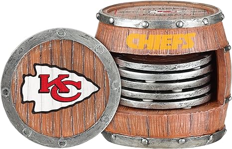 FOCO NFL Team Logo 5-Pack Barrel Beverage Drink Coaster Set