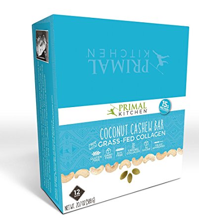 Primal Kitchen Coconut Cashew Collagen Protein Bars, 1.7 Ounce, 12 Count, Gluten Free, Paleo