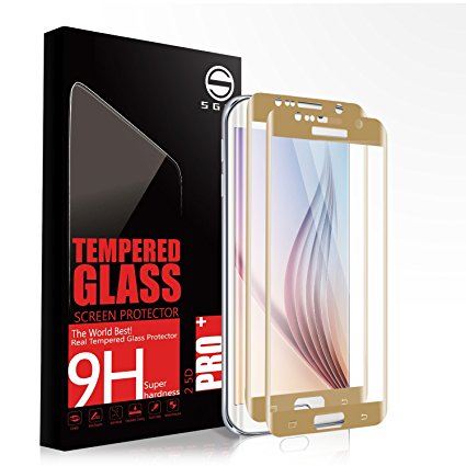 Samsung S6 Edge Glass Screen Protector SGIN, [2Pack Gold]Highest Quality Premium Tempered Glass Anti-Scratch, Clear HD Screen Film for Samsung Galaxy S6 Edge(Full Screen Coverage)