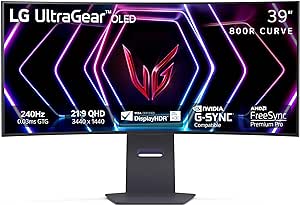 LG 39GS95QE 39-inch Ultragear OLED Curved Gaming Monitor WQHD 800R 240Hz 0.03ms DisplayHDR True Black 400 AMD FreeSync Premium Pro NVIDIA G-Sync HDMI 2.1 DisplayPort Tilt/Height/Swivel Stand Black