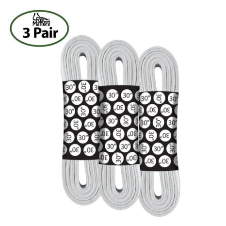 FootMatters Elastic Stretch Flat Shoelaces - 30 inch - White - 3 pair pack