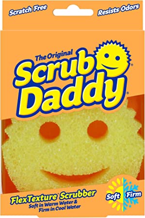 Scrub Daddy Original Eponge Smiley Anti-Rayures, Eponge Vaisselle Lavable Antibactérienne et Réutilisable, Eponges Vaisselles pour Cuisine et Salle de Bain, Éponge à Récurer Flextexture - Jaune