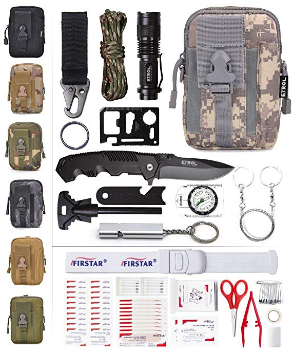 ETROL Emergency Survival Kit, First Aid Kit Tactical Molle Pouch, Upgraded 90-in-1 Outdoor Emergency Survival Kit Gear for Camping Boat Hunting Hiking Home Earthquake
