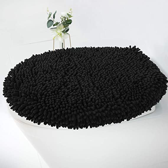 MAYSHINE Seat Cloud Bath Washable Shaggy Microfiber Standard Toilet Lid Covers for Bathroom -Black