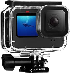 TELESIN Boîtier étanche pour GoPro Hero 12 Hero 11 Hero 10 Hero 9 Noir, Coque de boîtier de plongée sous-Marine Prend en Charge 60 m de plongée Profonde plongée sous-Marine avec vis de Support Go Pro