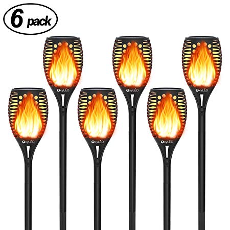 Solar Lights Outdoor, OxyLED Solar Torch Light with Realistic Dancing Flames, LED Solar Tiki Torches, Waterproof Wireless Outdoor Decoration Landscape Path Light with Auto On/Off Button, Dusk to Dawn (6-pack)